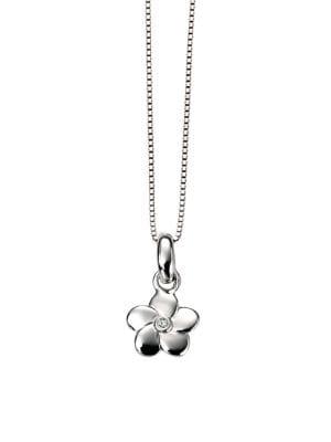 D For Diamond Sterling Silver & Diamond Flower Pendant Necklace