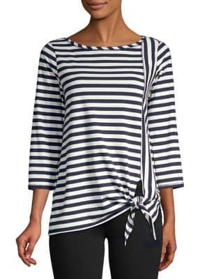Jones New York Striped Tie-hem Top
