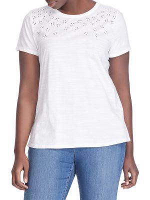 Lauren Ralph Lauren Plus Eyelet-embroidered Cotton Tee