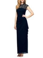 Alex Evenings Cut-out Lace Long Cap-sleeve Dress