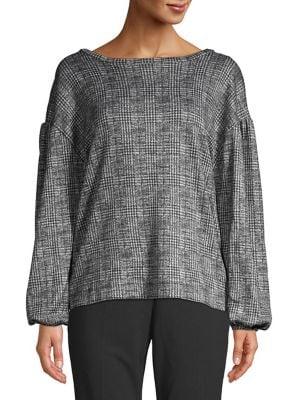 B Collection By Bobeau Scarlet Balloon-sleeve Plaid Top