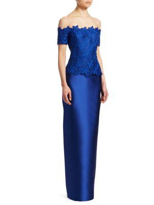 Teri Jon Off-the-shoulder Column Gown