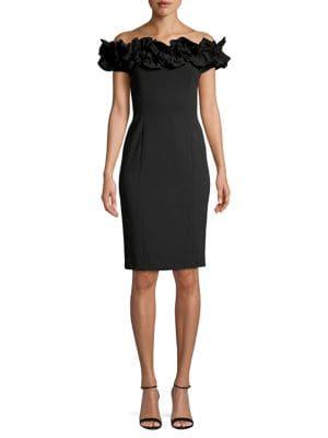 Calvin Klein Ruffled Off-the-shoulder Sheath Dress