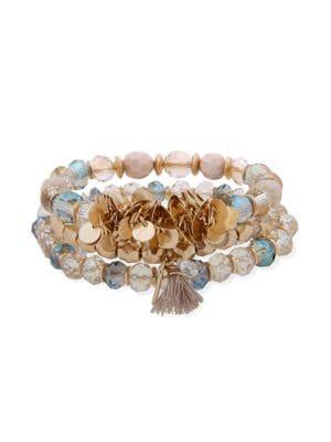 Lonna & Lilly Set Of 3 Goldtone & Crystal Beaded Bracelets