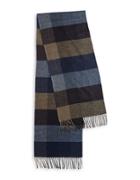 Black Brown Fringed Houndstooth And Herrinbgone Checked Scarf