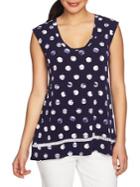 Chaus Cap-sleeve Lace-trimmed Tie-dyed Dot Top