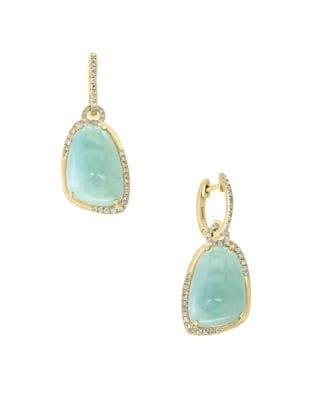 Effy Diamond, Green Jade And 14k Yellow Gold Drop Earrings