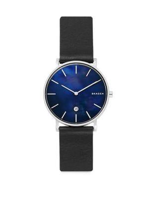Skagen Hagen Slim Mother-of-pearl And Leather Watch