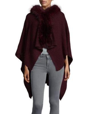 Linda Richards Raccoon Fur Trim Poncho