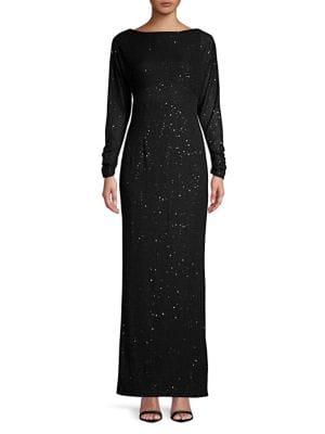 Vince Camuto Long-sleeve Glitter Gown