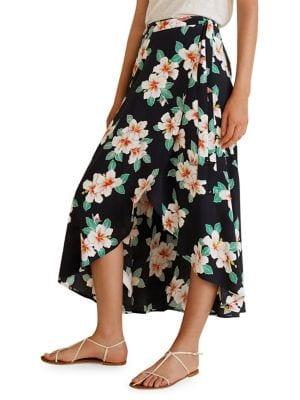 Mango Floral Wrap Midi Skirt