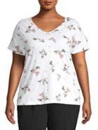 Lord & Taylor Plus Floral-print V-neck Cotton Tee