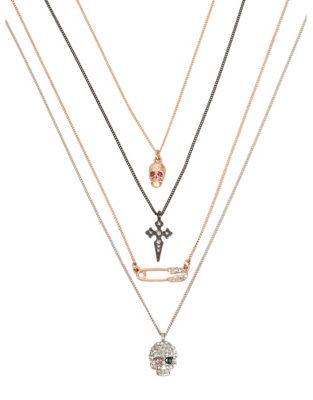Betsey Johnson Crystal And Tri-tone Pendant Necklace Set