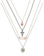 Betsey Johnson Crystal And Tri-tone Pendant Necklace Set