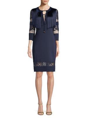 Tadashi Shoji Fringe & Lace Sheath Dress