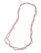 1st And Gorgeous 10mm And 8 Mm Simulated Pearl Cord Illusion Necklace In Red And White