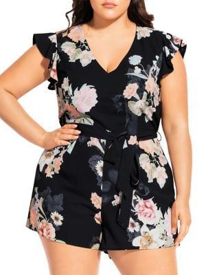 City Chic Plus Floral Flutter-sleeve Playsuit