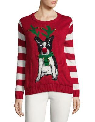 Faith & Zoe Antler Dog Stripe Sweater