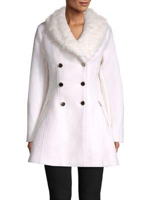 Guess Double Breasted Faux Fur Coat