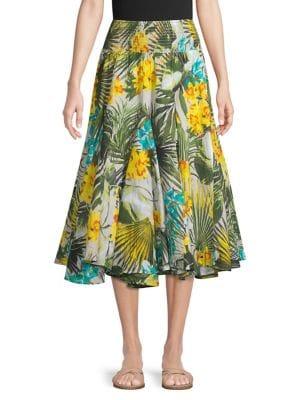 Context Tropical Palms A-line Midi Skirt