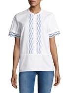 Karl Lagerfeld Paris Lace Bib Poplin Cotton Top