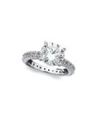 Crislu Classic Pave Crystal, Platinum And Sterling Silver Brilliant Solitaire Ring