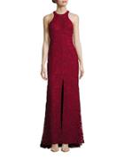 Vera Wang Embroidered Halterneck Gown