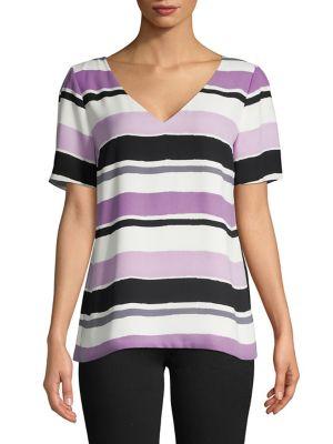 Joan Vass Striped V-neck Tee