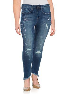 Melissa Mccarthy Seven7 Plus Distressed Shredded Hem Jeans