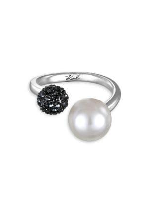 Karl Lagerfeld Pave & 6mm Pearl Swarovski Crystal & Pearl Open Ring
