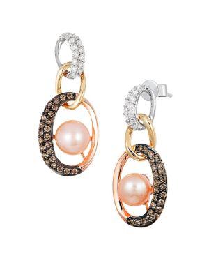 Le Vian Chocolatier Strawberry Pearls&trade; And 14k Three-toned Gold Drop Earrings