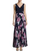 Xscape Pleated Floral Gown