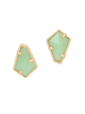 H Halston Geo Hex Green Crystal Stud Earrings