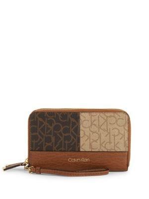 Calvin Klein Monogram Leather Zip-around Wristlet