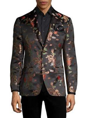 Tallia Orange Dragon Embroidered Button Jacket