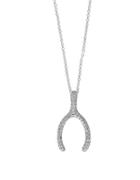 Effy Diamond And 14k White Gold Wishbone Charm Necklace