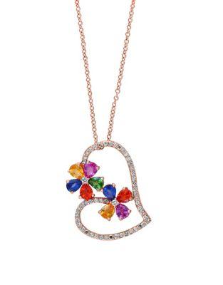 Effy Crystal & 14k Rose Gold Multicolored Pendant Necklace