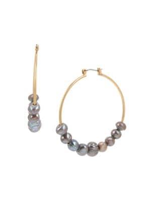 Robert Lee Morris Goldtone & 6-10mm Grey Baroque Pearl Hoop Earrings