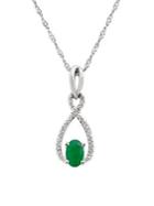 Lord & Taylor Sterling Silver Emerald & Diamond Pendant Necklace
