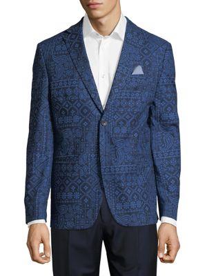 Tallia Orange Slim-fit Printed Cotton Blazer
