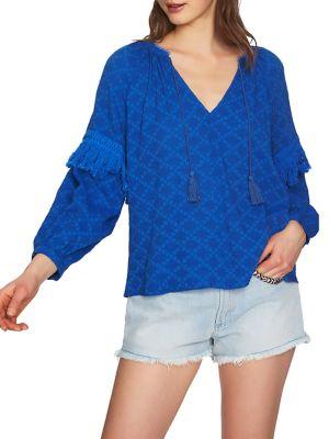 1.state Split Neck Fringed Blouse