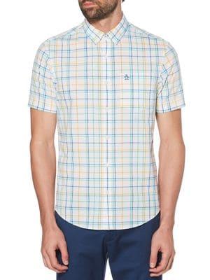 Original Penguin Roadmap Check Stretch Short Sleeve Button-down Shirt