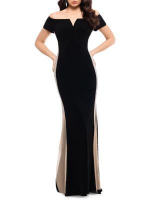 Xscape Petite Off-the-shoulder Embellished Evening Gown