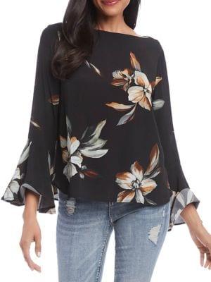 Karen Kane Floral-print Bell-sleeve Top