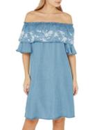 Dorothy Perkins Embroidered Mid-wash Off-the-shoulder Dress
