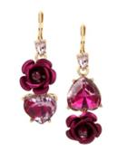 Betsey Johnson Crystal Roses Flower Heart Dangle & Drop Earrings