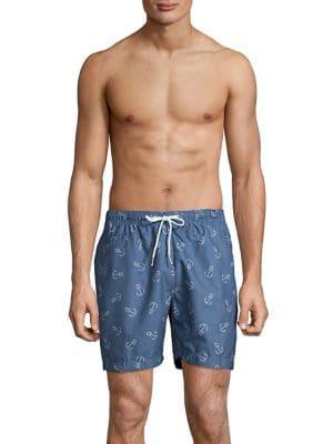 Black Brown Anchor Printed Swim Trunks