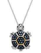 Lord & Taylor Sterling Silver And 14 Kt. Yellow Gold Diamond Turtle Pendant