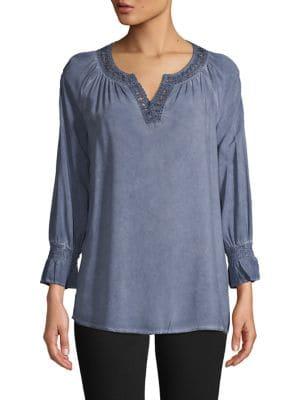 Spense Flutter-sleeve Crochet-trim Top