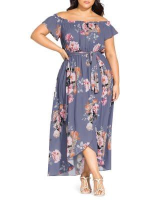 City Chic Plus Off-the-shoulder Floral Belted Dress